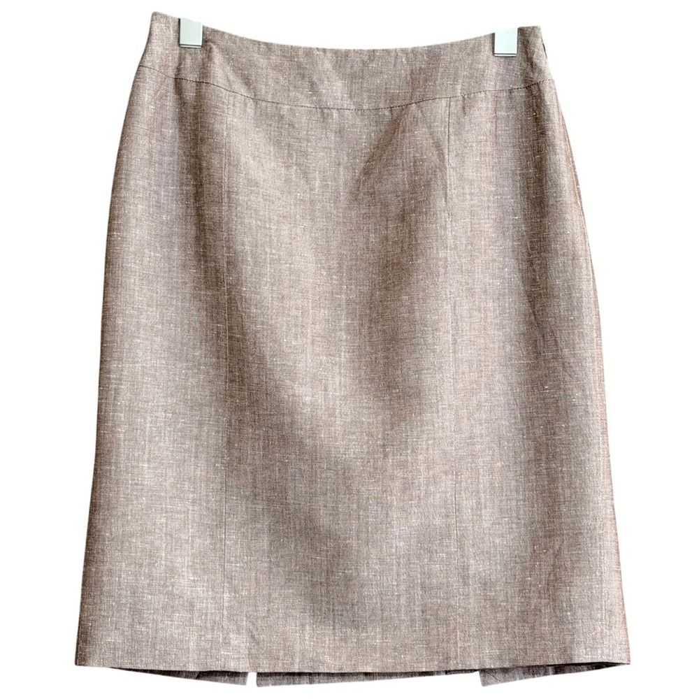 Lafayette 148 New York Petite‎ 4 Brown Linen Pencil Skirt Triple Vent Old Money